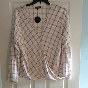 Boutique Plus Size White Plaid Wrap Front